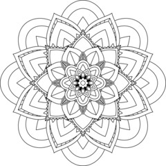 Obraz premium Easy Mandala coloring book simple and basic for beginners, seniors and children. Set of Mehndi flower pattern for Henna drawing and tattoo. Decoration in ethnic oriental, Indian style.
