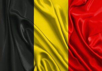 Belgium , national flag on fabric texture. International relationship.
