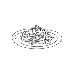 Fototapeta na wymiar Single continuous line drawing of stylized Italian spaghetti logo label. Italy pasta noodle restaurant concept. Modern one line draw design vector illustration for cafe, shop or food delivery service