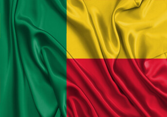 Benin , national flag on fabric texture. International relationship.
