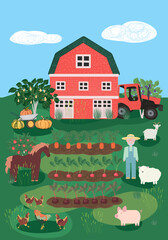 poster with farm elements, vector image of a farm