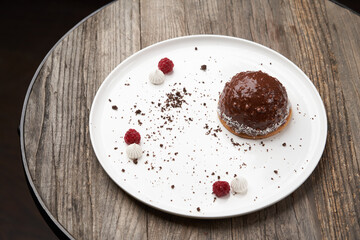 Malaga dessert cake with chocolate, walnuts, bananas