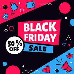 Black friday banner. Sale. Vector illustration in flat style.