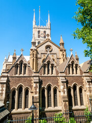 Fototapeta na wymiar Southwark Cathedral at London Bridge London England UK built around 666AD rebuilt in a Norman Gothic style in 1206AD and is a popular travel destination tourist attraction landmark, stock photo image
