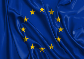 European Union , national flag on fabric texture. International relationship.