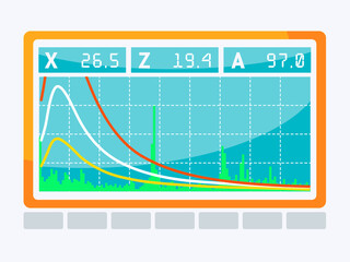 Screen with different pulses and the noise level value. Monitor of the ultrasonic device. 
Graphic of sine wave.  Vector illustration.
