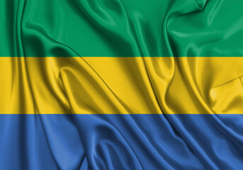 Gabon , national flag on fabric texture. International relationship.