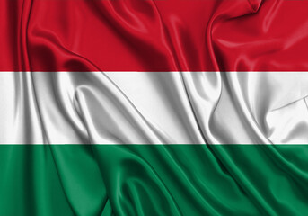 Hungary , national flag on fabric texture. International relationship.