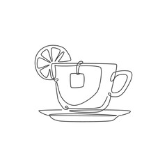 One continuous line drawing cheerful food truck for festival logo emblem. Vintage van fast food mobile cafe shop logotype template concept. Modern single line draw design vector graphic illustration