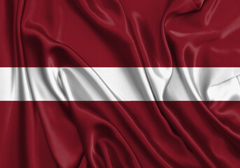 Latvia , national flag on fabric texture. International relationship.
