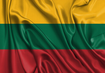 Lithuania , national flag on fabric texture. International relationship.
