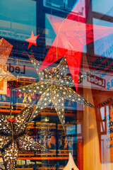 Christmas decorations in the shop window.