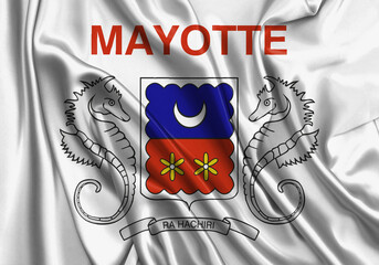 Mayotte , national flag on fabric texture. International relationship.