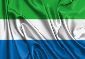 Sierra Leone , national flag on fabric texture. International relationship.