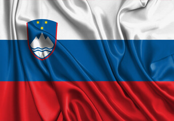 Slovenia , national flag on fabric texture. International relationship.