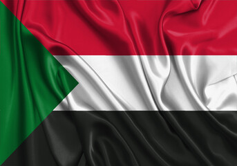 Sudan , national flag on fabric texture. International relationship.