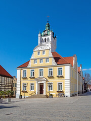 VERDEN, GERMANY - Apr 04, 2020: Town hall of city Verden at river Aller, Germany