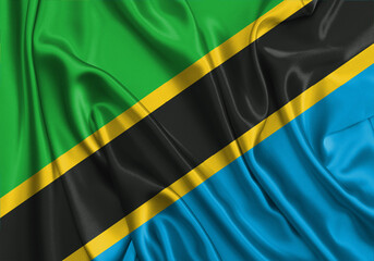 Tanzania , national flag on fabric texture. International relationship.