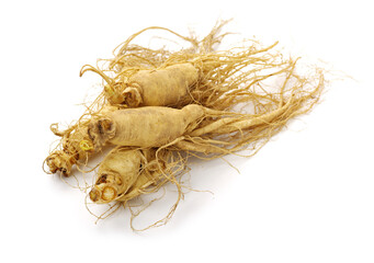 Ginseng roots on a white background