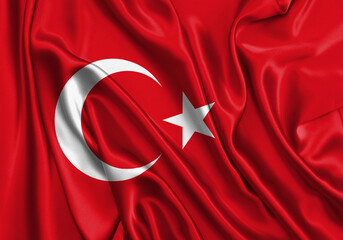 Turkey , national flag on fabric texture. International relationship.