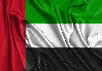 United Arab Emirates , national flag on fabric texture. International relationship.