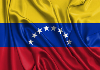 Venezuela , national flag on fabric texture. International relationship.