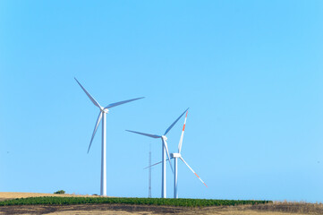 Wind turbine blades in the Sicilian countryside near Palermo
