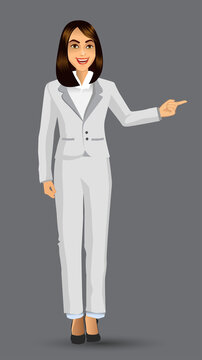 Businesswoman wearing white suits, with standing position or presentation poses, vector illustration
