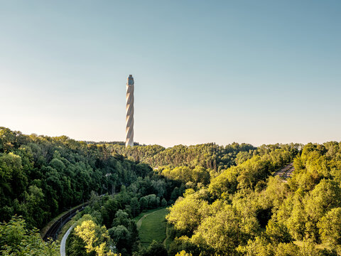Der thyssenkrupp-Testturm in Rottweil, Baden-Württemberg