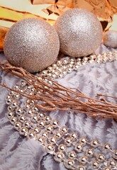 Christmas bauble decoration with shiny golden and silver background