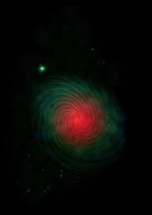 Stars and spiral galaxy in a free space.