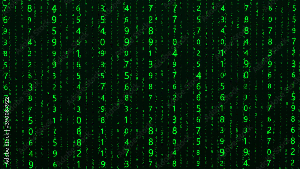 Poster Digital background. Big data. Hacker concept. Abstract matrix. Computer generated many numbers. 3D rendering