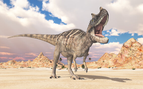 Dinosaurier Ceratosaurus in einer Wüstenlandschaft