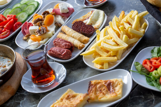 Traditional delicious Turkish breakfast. Food concept photo.