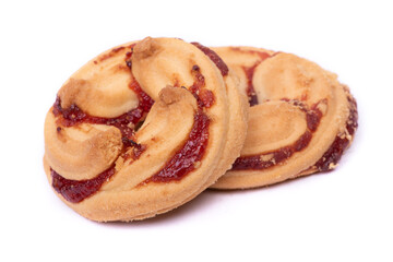 Group of shortbread cookies decorated with jam