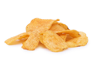Pile of potato chips fluted isolated