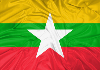 Myanmar national flag texture. Background for international concept. Simple waving flag.