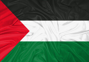 Palestine national flag texture. Background for international concept. Simple waving flag.