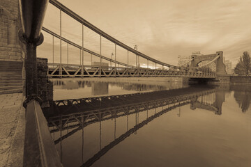 Zabytkowy most wiszący; most Grunwaldzki, Wrocław - obrazy, fototapety, plakaty
