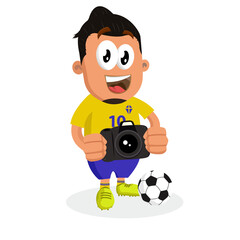 Sweden national football players mascot with camera pose.