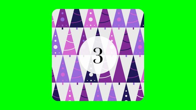 Christmas Advent Calendar Flipping Paper Reveal Panels. 24 Illustrated Square Paper Panels Peel Open to Chroma Green Screen.