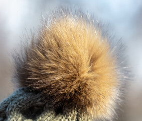 Animal fur on a hat.