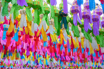 Colorful of Lanna lamp and Paper lantern of Loy krathong festival in Chiangmai, Thailand