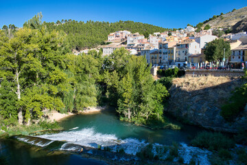 Fototapeta na wymiar Jucar river and San Anton neighborhood in the city of Cuenca