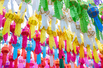 Fototapeta premium Colorful of Lanna lamp and Paper lantern of Loy krathong festival in Chiangmai, Thailand