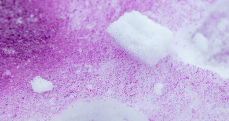 Purple paint on the snow in winter.