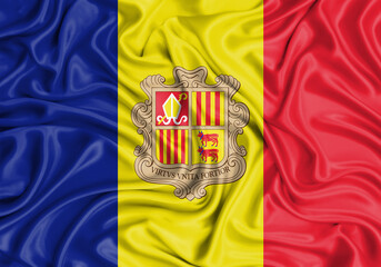 Andorra , national flag on fabric texture waving background.