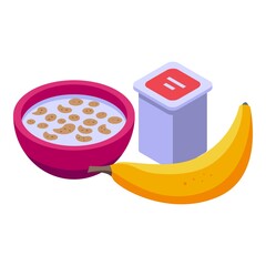 Milk muesli banana lunch icon. Isometric of milk muesli banana lunch vector icon for web design isolated on white background