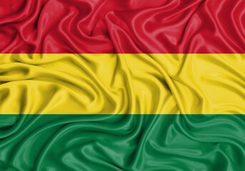 Bolivia , national flag on fabric texture waving background.