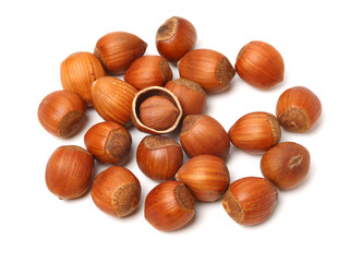Hazelnuts on a white background